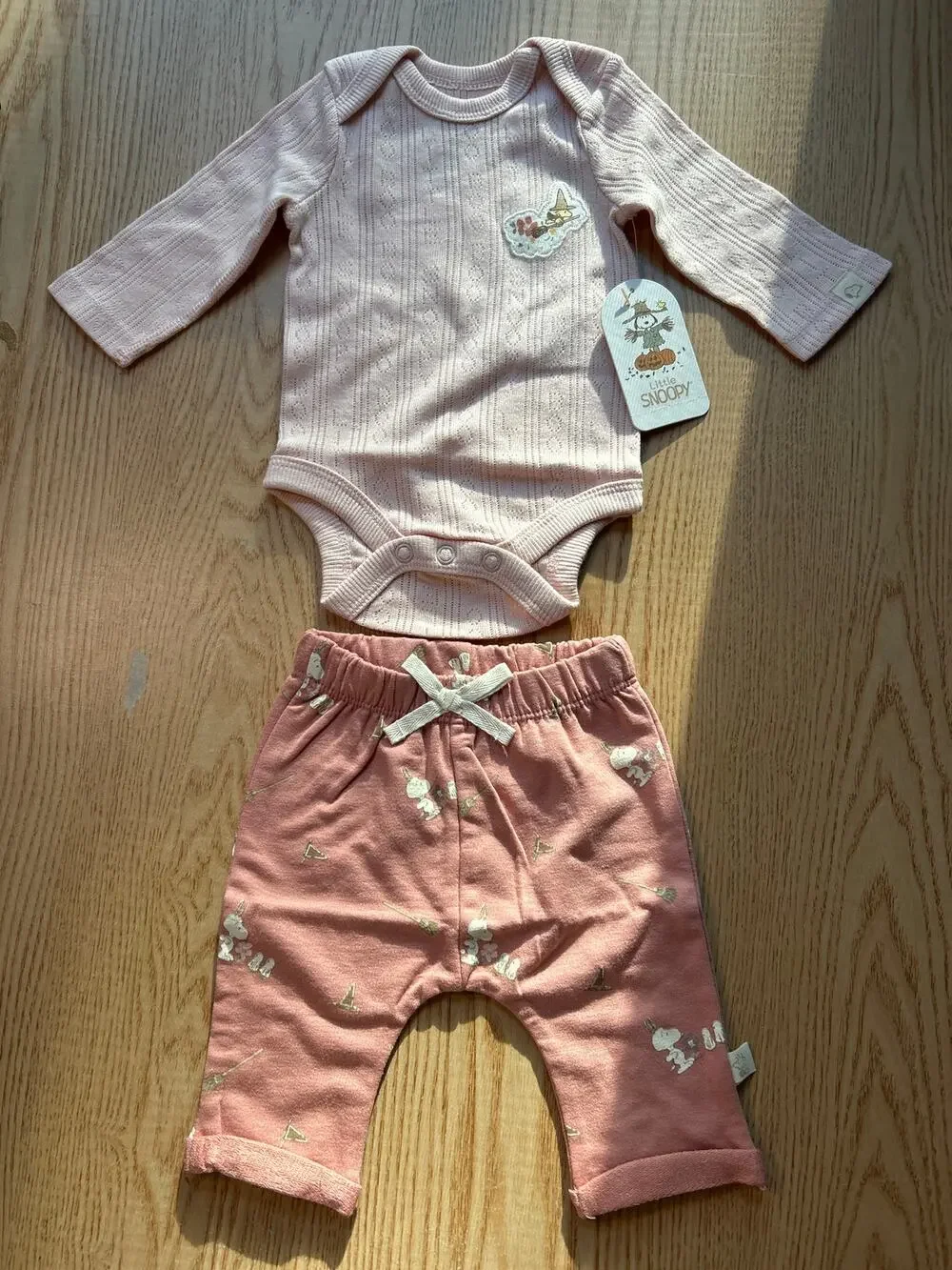 New Baby Little Snoopy 2pc Halloween 🎃Fall 🍂Theme Outfit Light Pink New Born